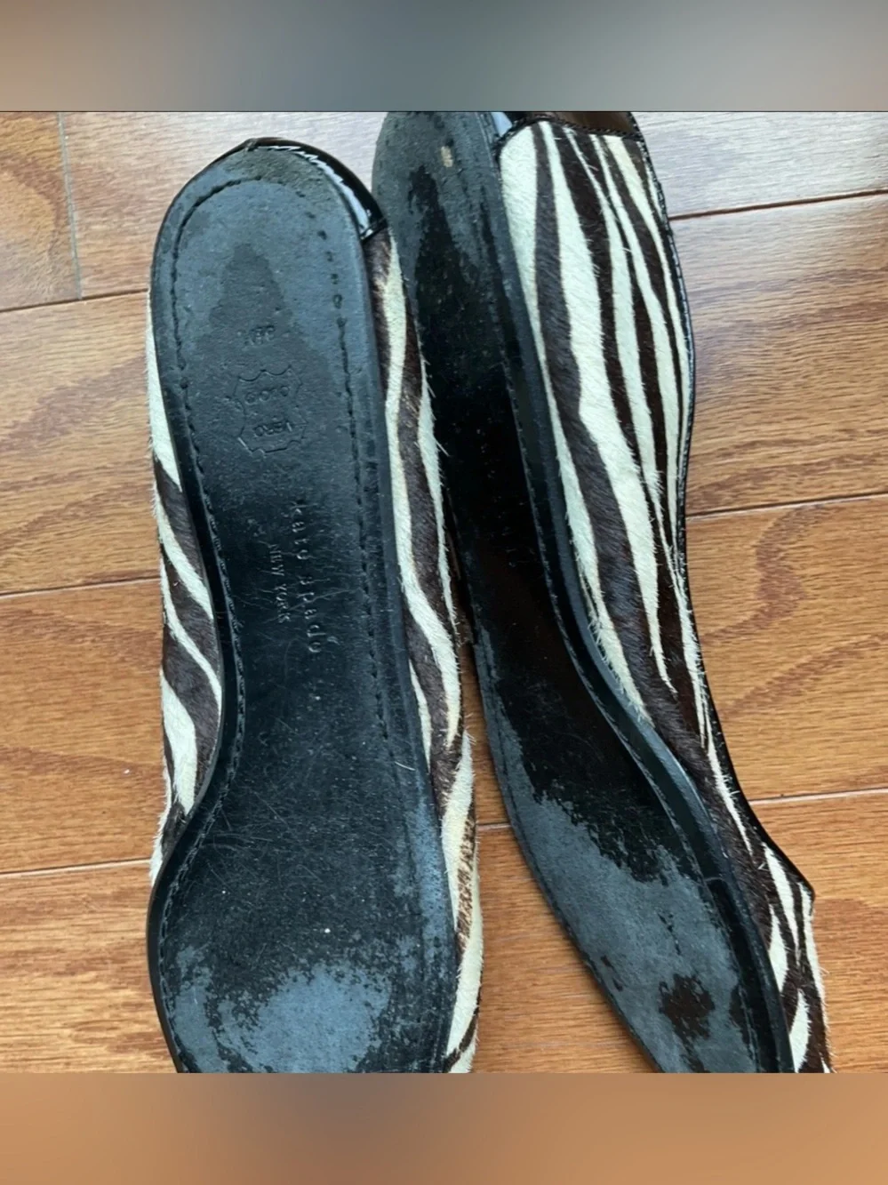 Kate Spade New York Ballet Flats Calf Hair Red Lining size 8 1/2 Brown/Whit